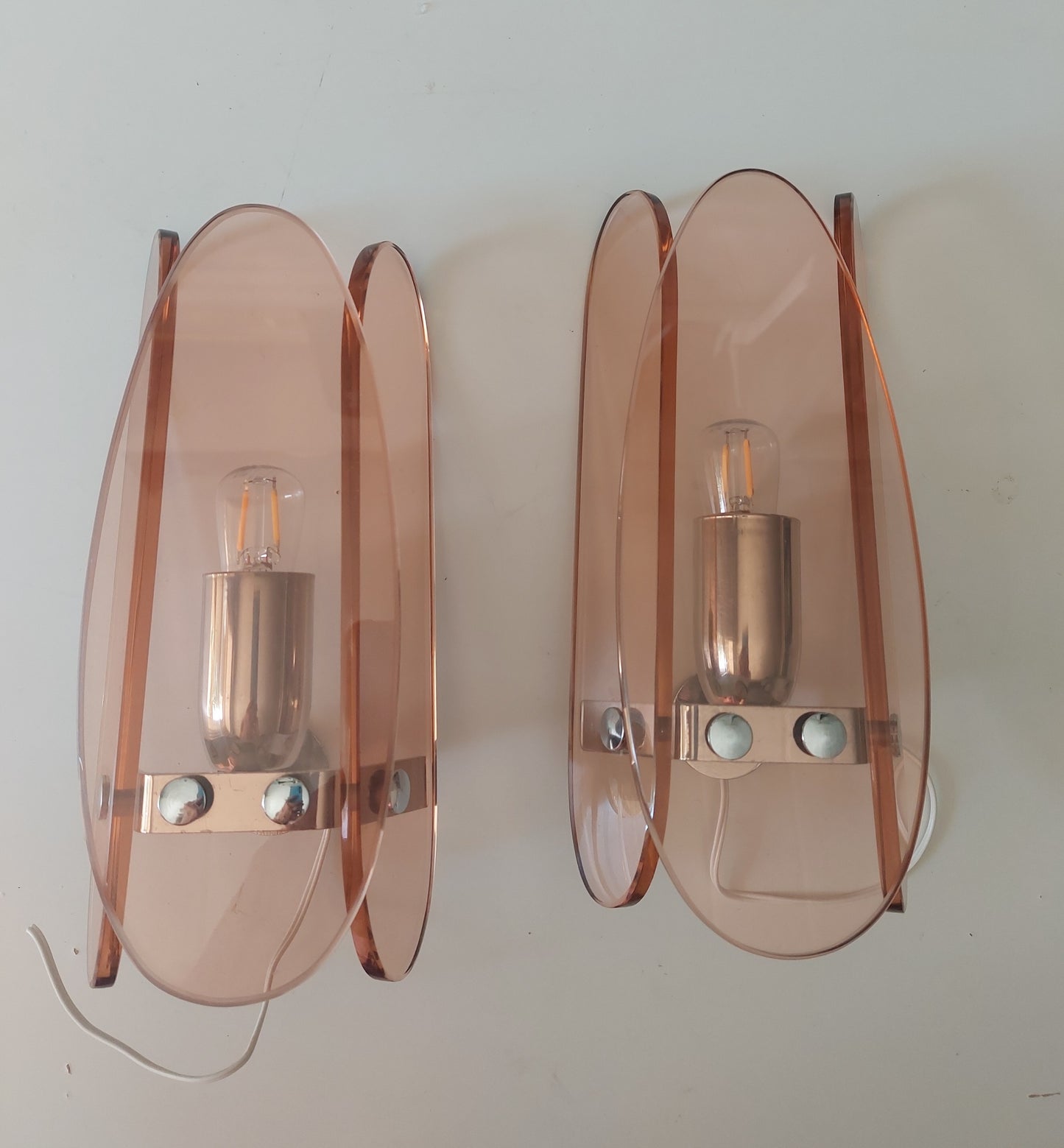 Pair of Italian Pink Glass 60's Wall Lights