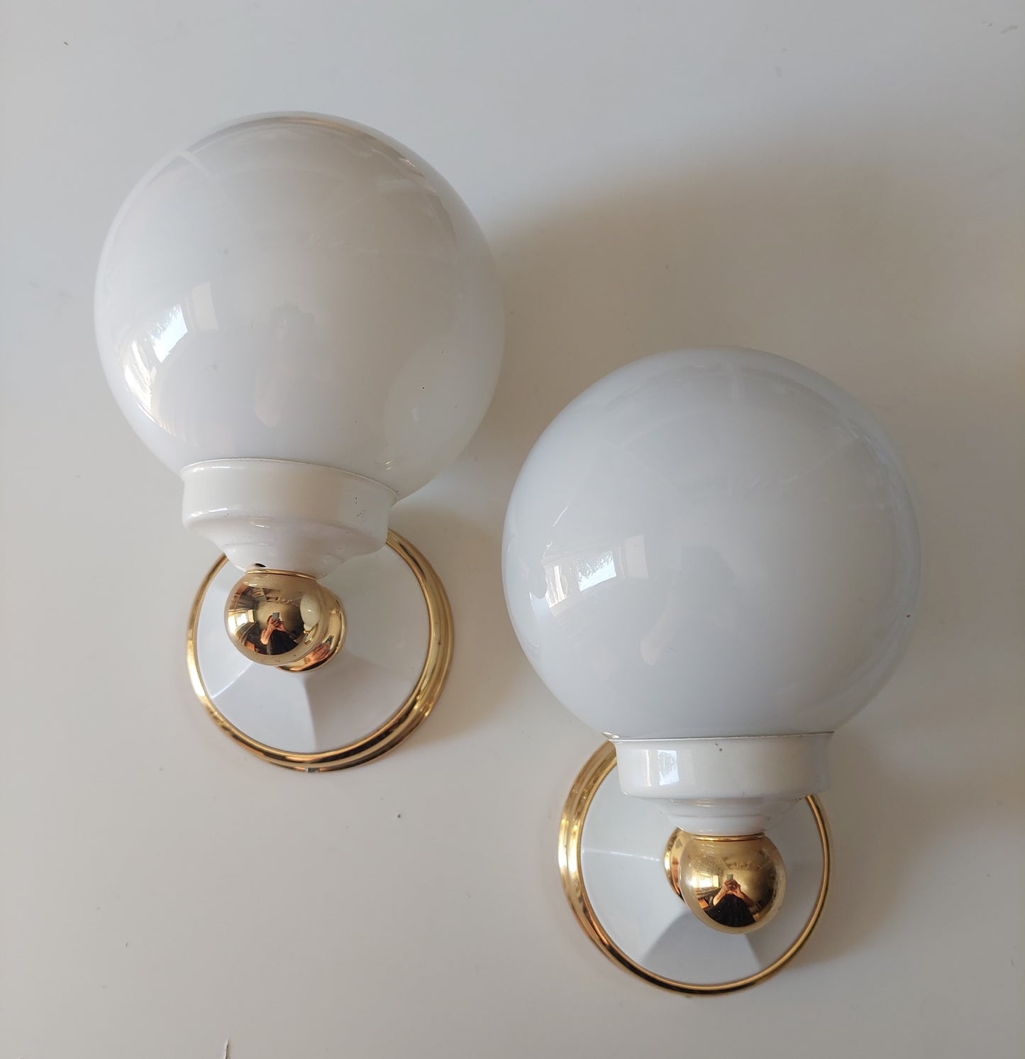 Pair of White Globe Wall Lamps