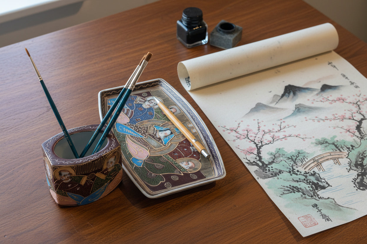 Satsuma Ware Japanese Desk Set
