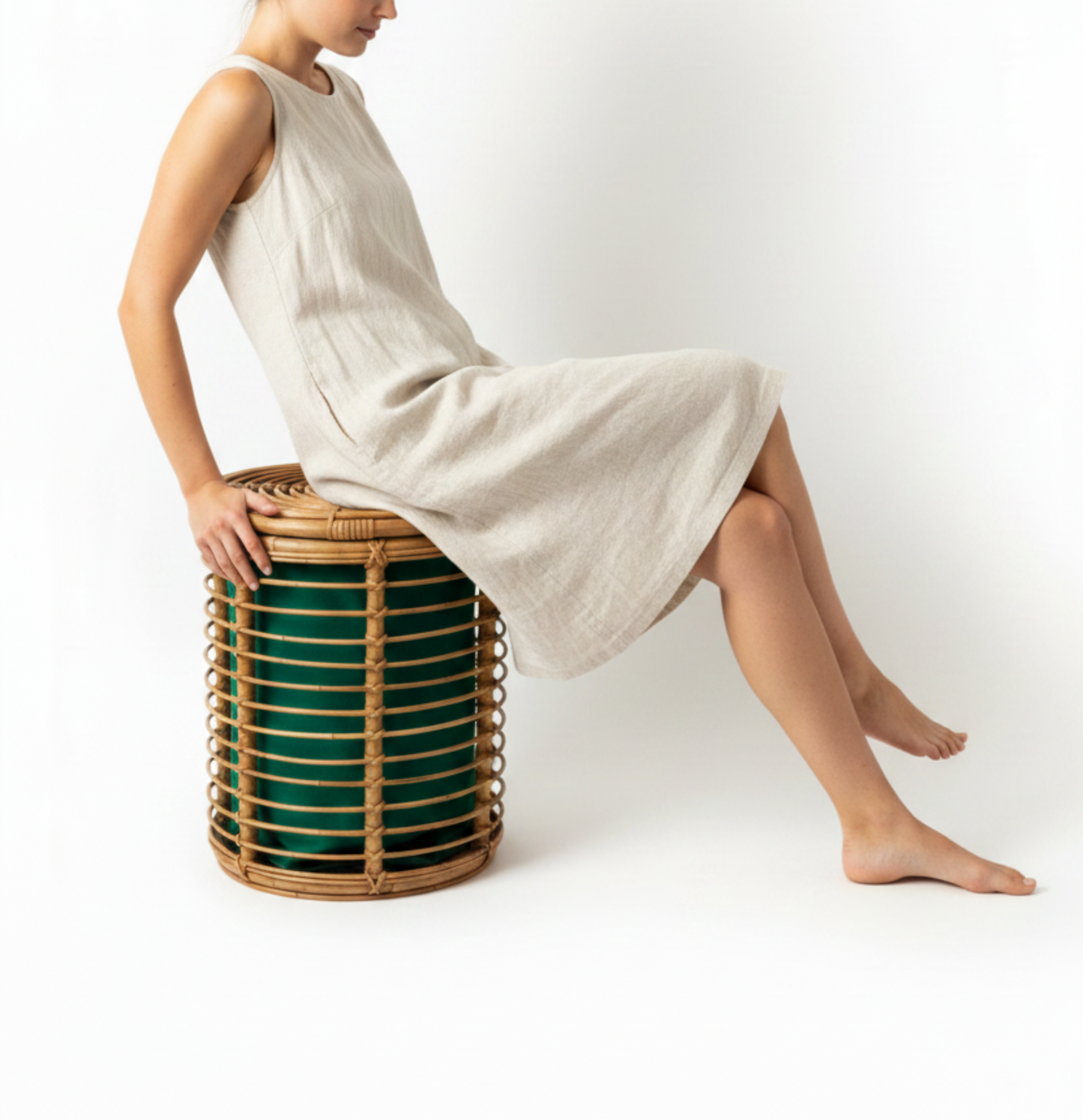 Tito Agnoli 60's Round Bamboo Storage Stool
